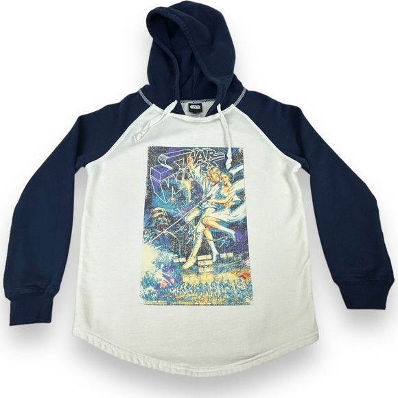 Star Wars A New Hope Luke & Leia Graphic Raglan‎ Hoodie Pullover Size Small EUC - Picture 2 of 7